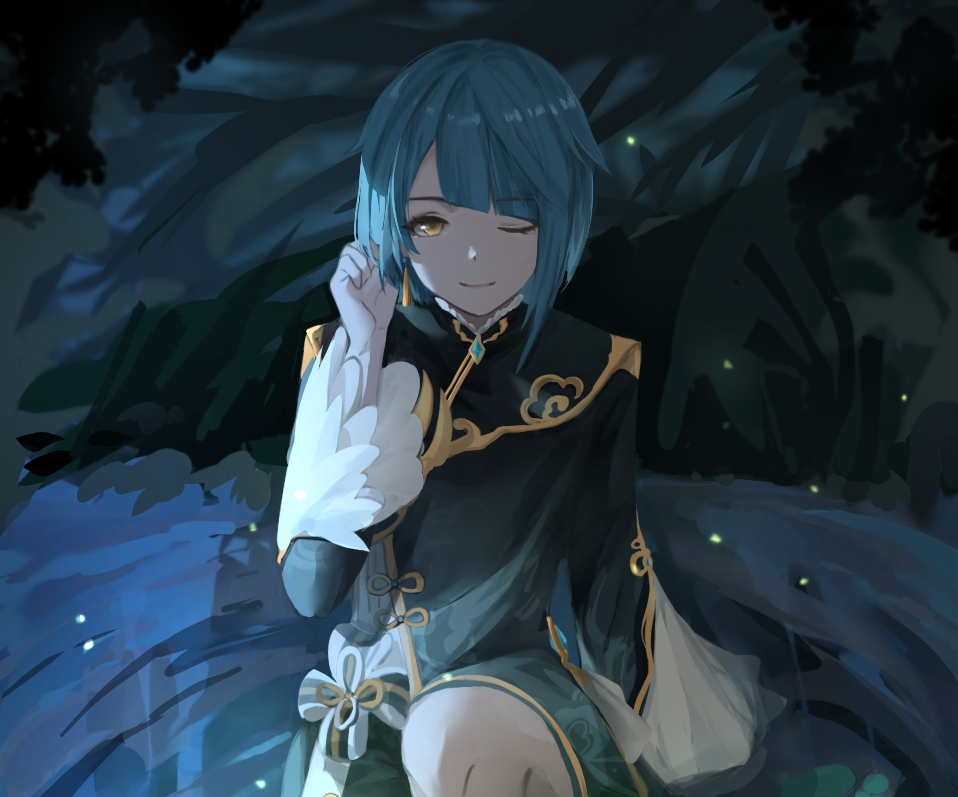 Download Blue Hair Yellow Eyes Xingqiu (Genshin Impact) Video Game Genshin Impact HD Wallpaper by Jiraジラ