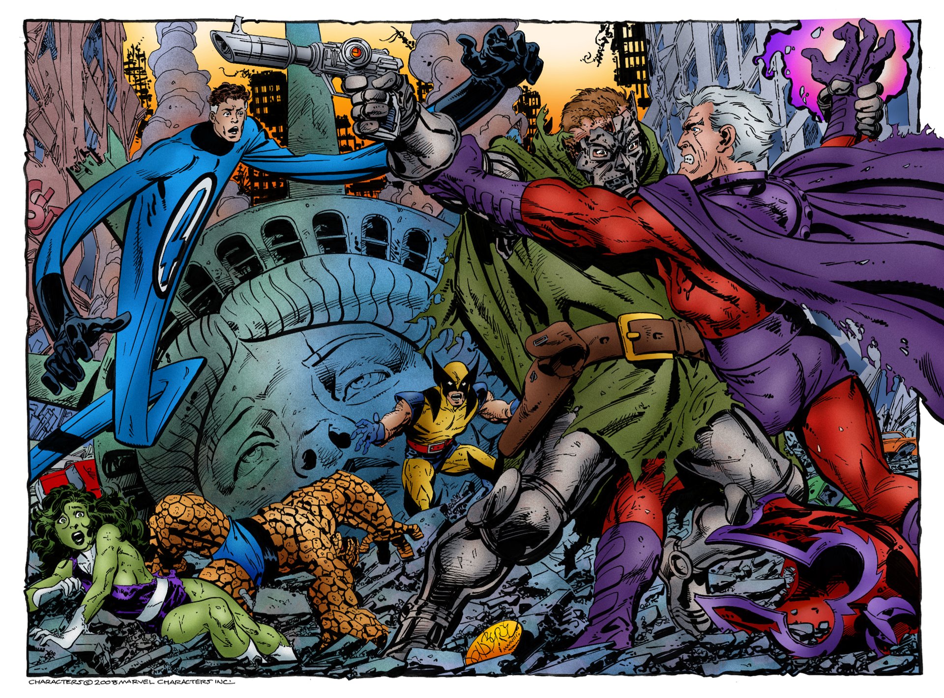 Download Reed Richards Statue Of Liberty Ben Grimm Thing (Marvel Comics) Mister Fantastic She-Hulk Wolverine Doctor Doom Magneto (Marvel Comics) Comic Marvel Comics HD Wallpaper by xts33