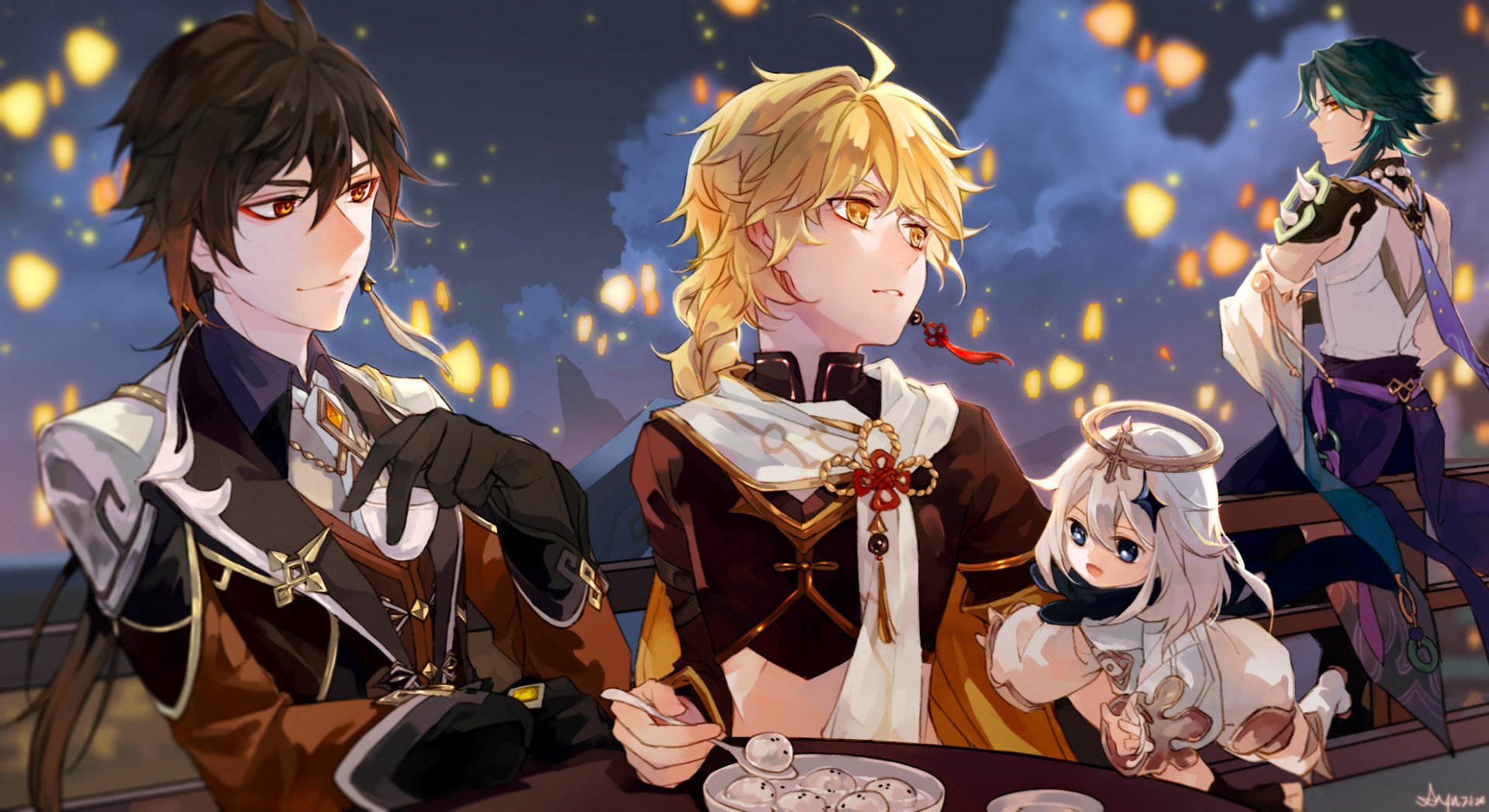 Download Zhongli (Genshin Impact) Xiao (Genshin Impact) Paimon (Genshin Impact) Aether (Genshin Impact) Video Game Genshin Impact HD Wallpaper by 阿语