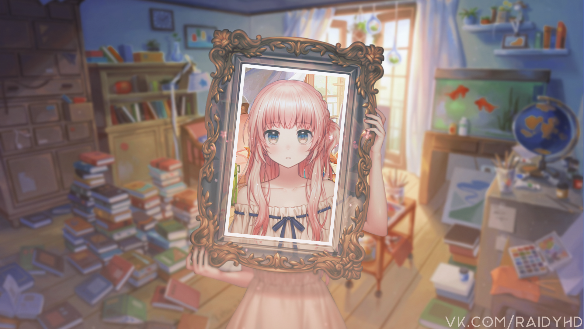 Download Picture-in-picture Frame Pink Hair Anime Girl Anime Girl HD Wallpaper by K+3