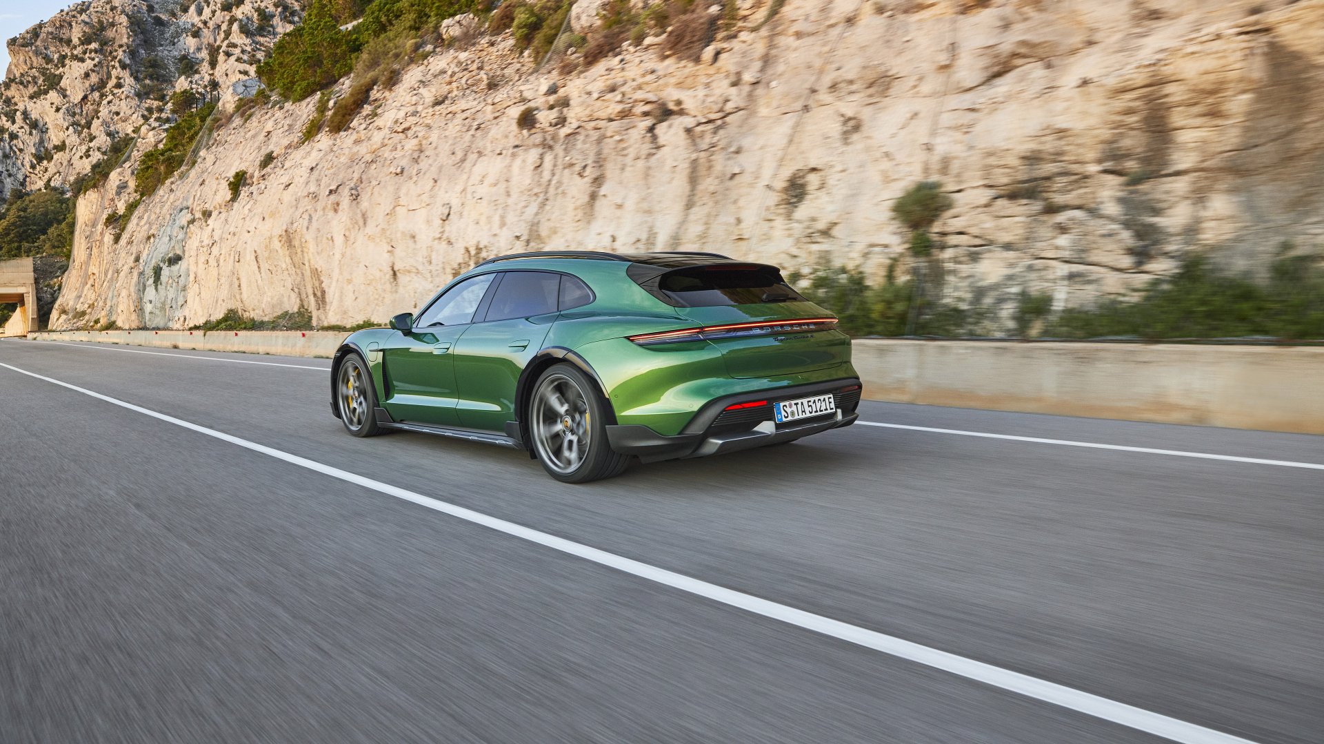 Download Green Car Porsche Porsche Taycan Vehicle Porsche Taycan Turbo S 4k Ultra HD Wallpaper