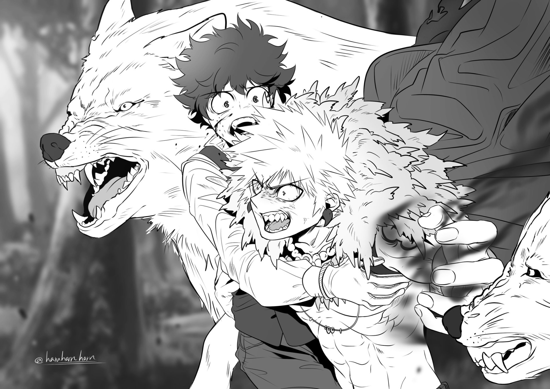 Download Katsuki Bakugou Izuku Midoriya Wolf Anime My Hero Academia HD Wallpaper by haruhornhorn