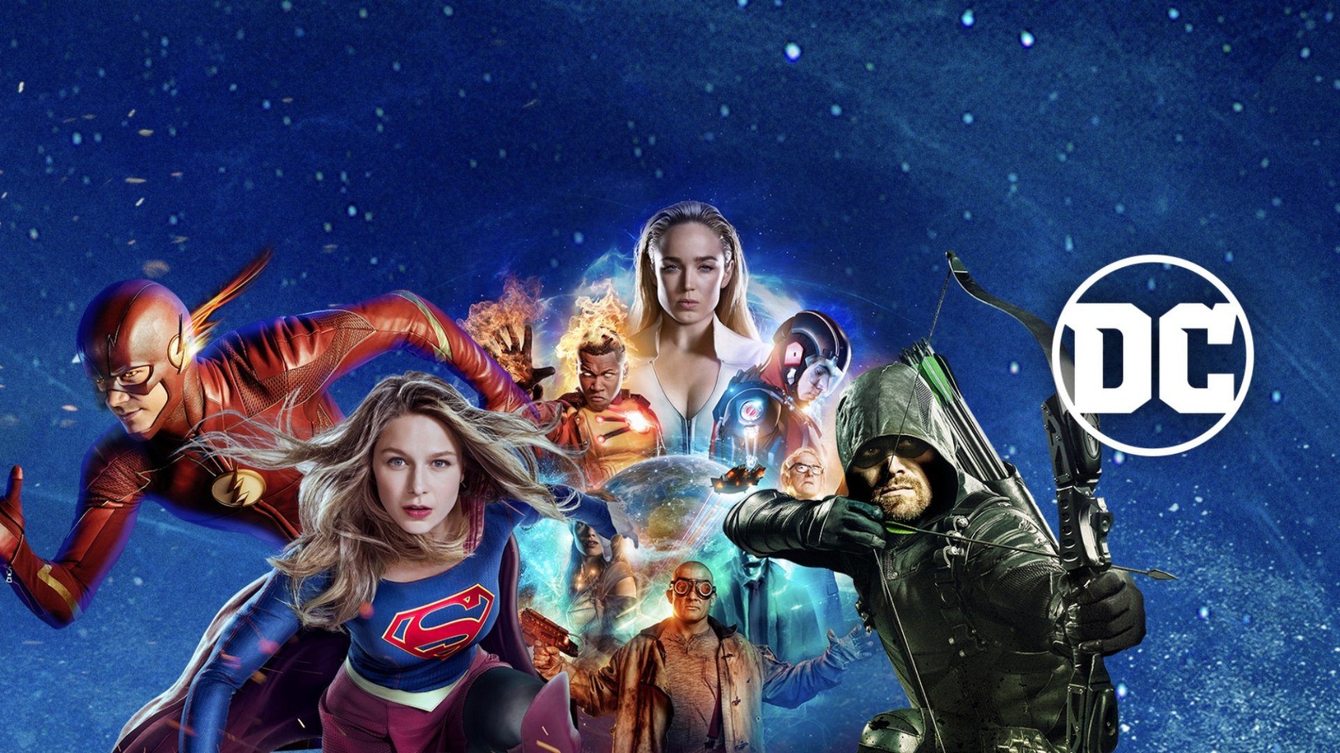 Download Sara Lance White Canary (DC Comics) Barry Allen Kara Danvers Oliver Queen Green Arrow Vixen (DC Comics) Martin Stein Atom (DC Comics) Heat Wave (DC Comics) Firestorm (DC Comics) Supergirl Flash Arrowverse TV Show Crossover HD Wallpaper
