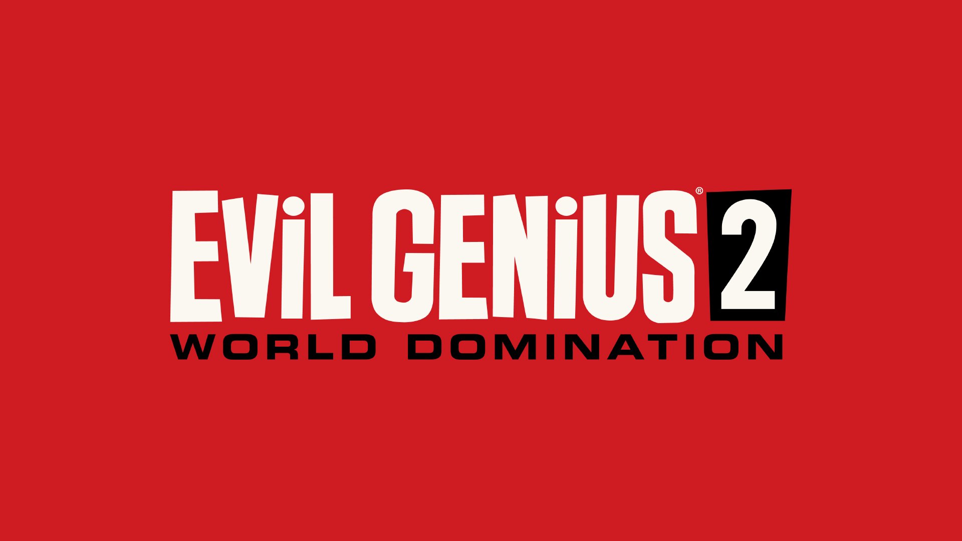 HD wallpaper for Evil Genius 2: World Domination with the game's title on a red background.