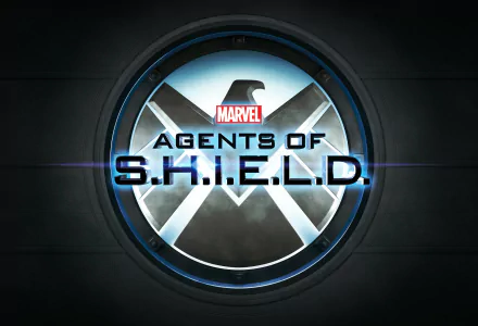 TV show Agents of S.H.I.E.L.D. emblem — Marvel logo above a circular eagle S.H.I.E.L.D. symbol with bold S.H.I.E.L.D. text on a dark metallic 5K Ultra HD PC desktop wallpaper background.