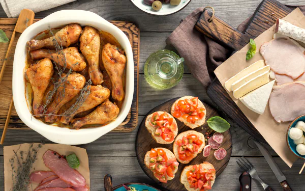 cheese toast sauce olive meat chicken food still life HD Desktop Wallpaper | Background Image