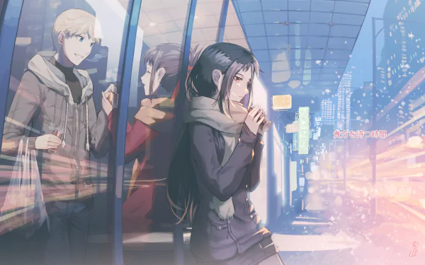 jacket scarf blue eyes red eyes blonde black hair Miyuki Shirogane Kaguya Shinomiya Kaguya-sama: Love is War Anime HD Desktop Wallpaper | Background Image