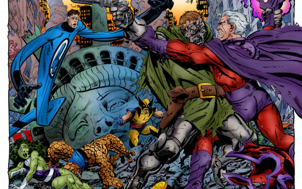 Reed Richards Statue of Liberty Ben Grimm Thing (Marvel Comics) Mister Fantastic She-Hulk Wolverine Doctor Doom Magneto (Marvel Comics) Comic Marvel Comics HD Desktop Wallpaper | Background Image