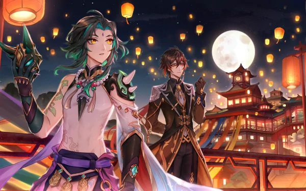 Lantern Rite (Genshin Impact) Zhongli (Genshin Impact) Xiao (Genshin Impact) video game Genshin Impact HD Desktop Wallpaper | Background Image
