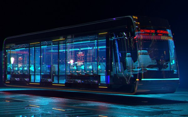 Sci Fi Vehicle Cyberpunk Neon Bus HD Wallpaper | Background Image
