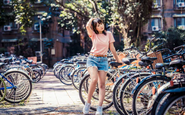 depth of field shorts brunette model woman asian HD Desktop Wallpaper | Background Image