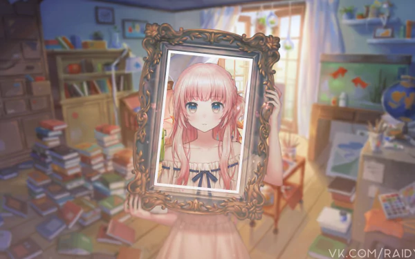 picture-in-picture frame pink hair Anime girl anime girl HD Desktop Wallpaper | Background Image