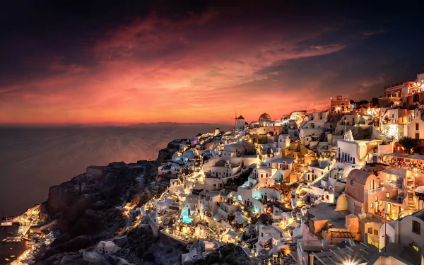 Greece light night man made Santorini HD Desktop Wallpaper | Background Image