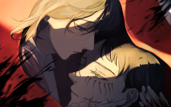 HD anime desktop wallpaper featuring Mikasa Ackerman and Eren Yeager from Attack on Titan in an intimate close-up scene.