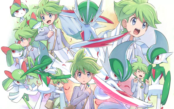 Mega Gallade (Pokemon) Ralts (Pokémon) Kirlia (Pokémon) Gallade (Pokémon) green hair Wally (Pokemon) video game Pokemon HD Desktop Wallpaper | Background Image