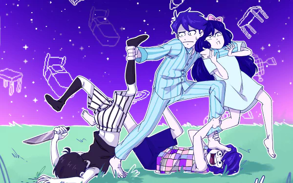 Hero (Omori) Aubrey (Omori) knife feet OMORI pajamas socks Omori (Character) Kel (Omori) video game HD Desktop Wallpaper | Background Image