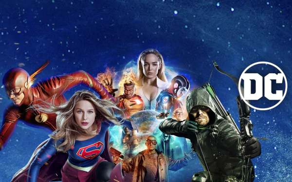 Sara Lance White Canary (DC Comics) Barry Allen Kara Danvers Oliver Queen Green Arrow Vixen (DC Comics) Martin Stein Atom (DC Comics) Heat Wave (DC Comics) Firestorm (DC Comics) Supergirl Flash Arrowverse TV Show crossover HD Desktop Wallpaper | Background Image