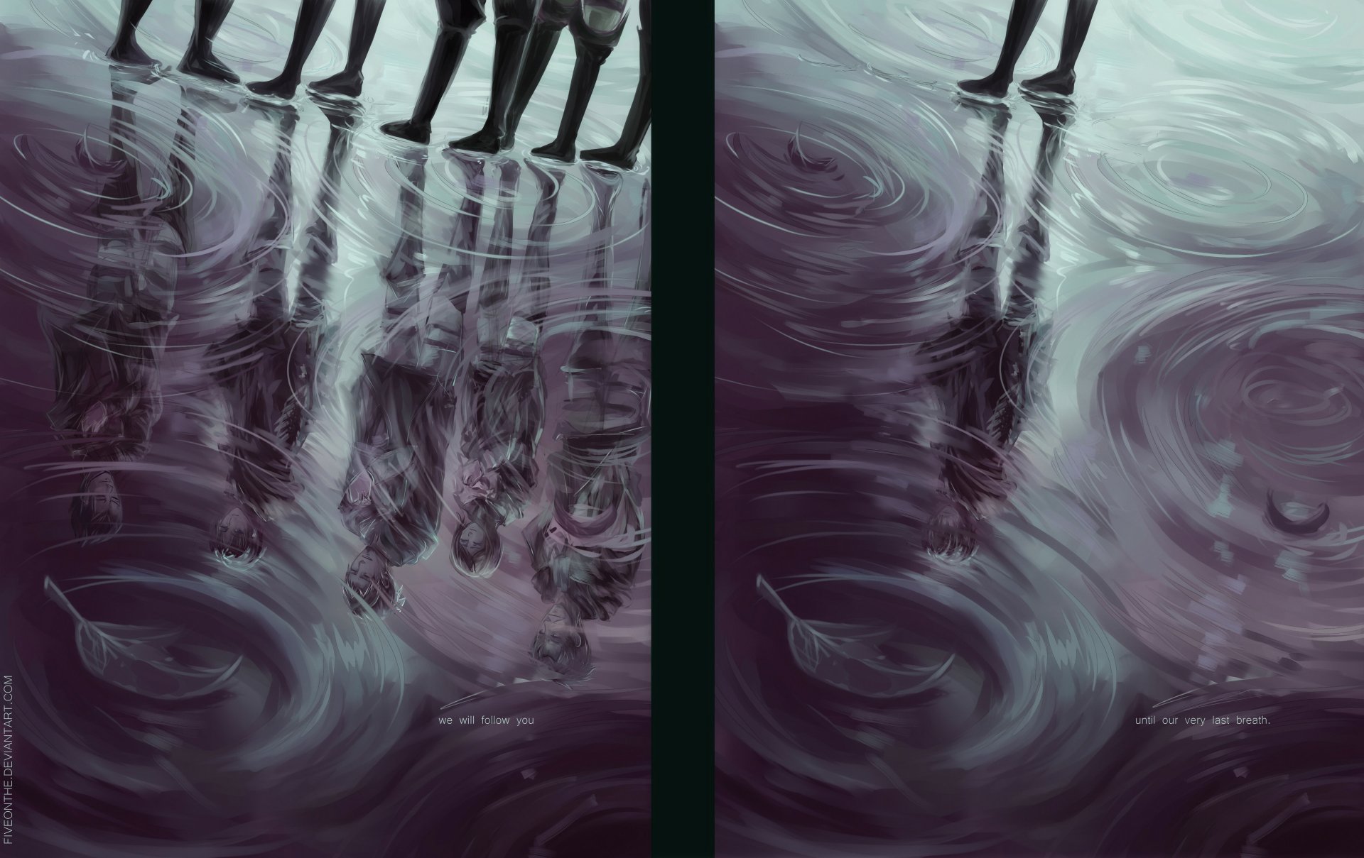 4K Ultra HD anime wallpaper featuring Levi Ackerman's reflection in rippling water from Attack on Titan, showcasing detailed legs and atmospheric mood.