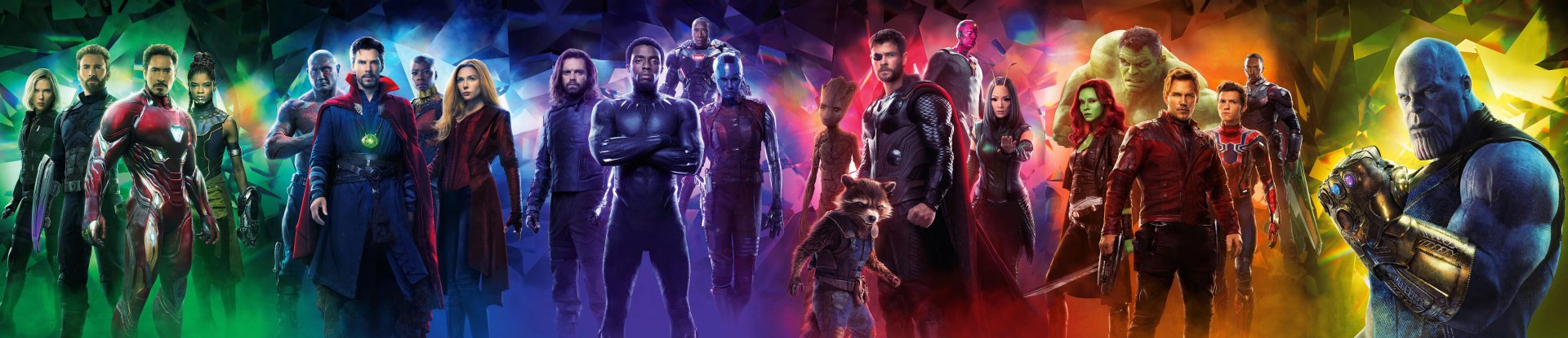 4K Ultra HD PC desktop wallpaper featuring key Avengers: Infinity War characters including Thor, Rocket, Groot, and Black Panther in a vibrant, dynamic scene.