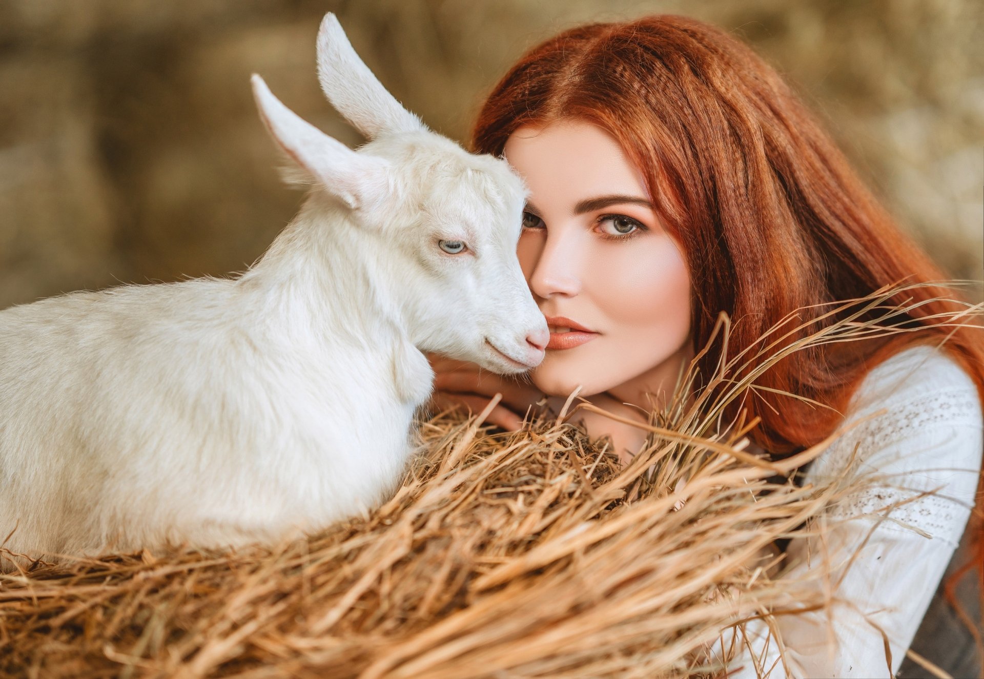 Download Lamb Redhead Woman Model HD Wallpaper