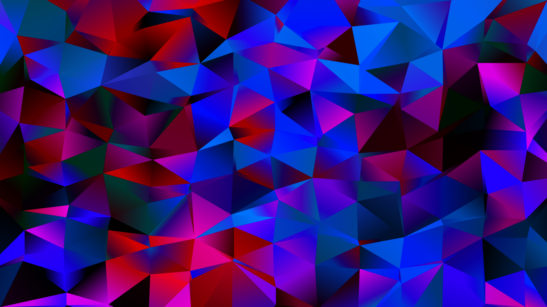 Abstract HD PC desktop wallpaper featuring blue low poly polygon shapes with faceted textures and vibrant hues.