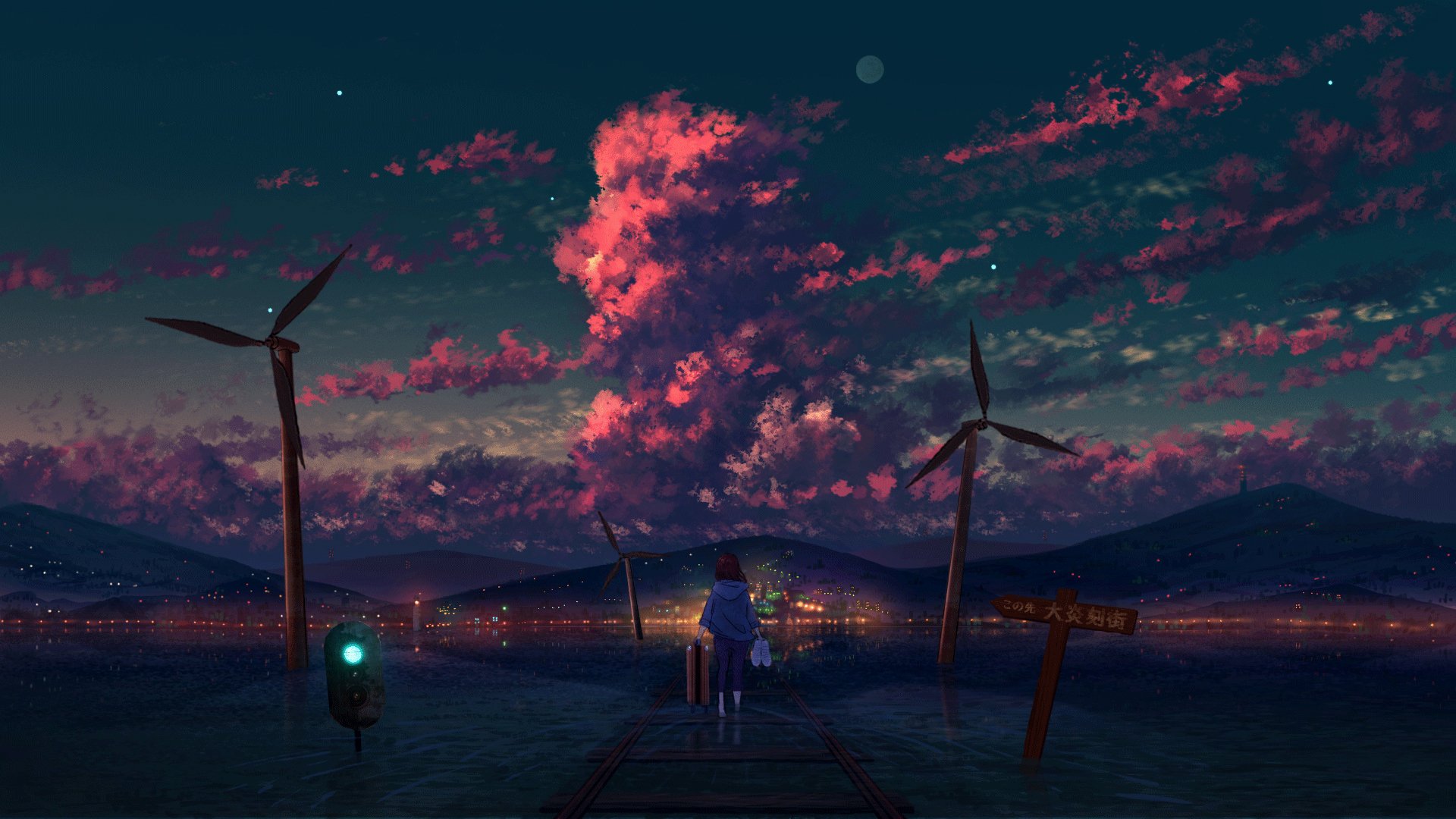 Download Cloud Night Sky Anime Girl Anime Girl Anime Night Sky Anime HD Wallpaper by 周憂