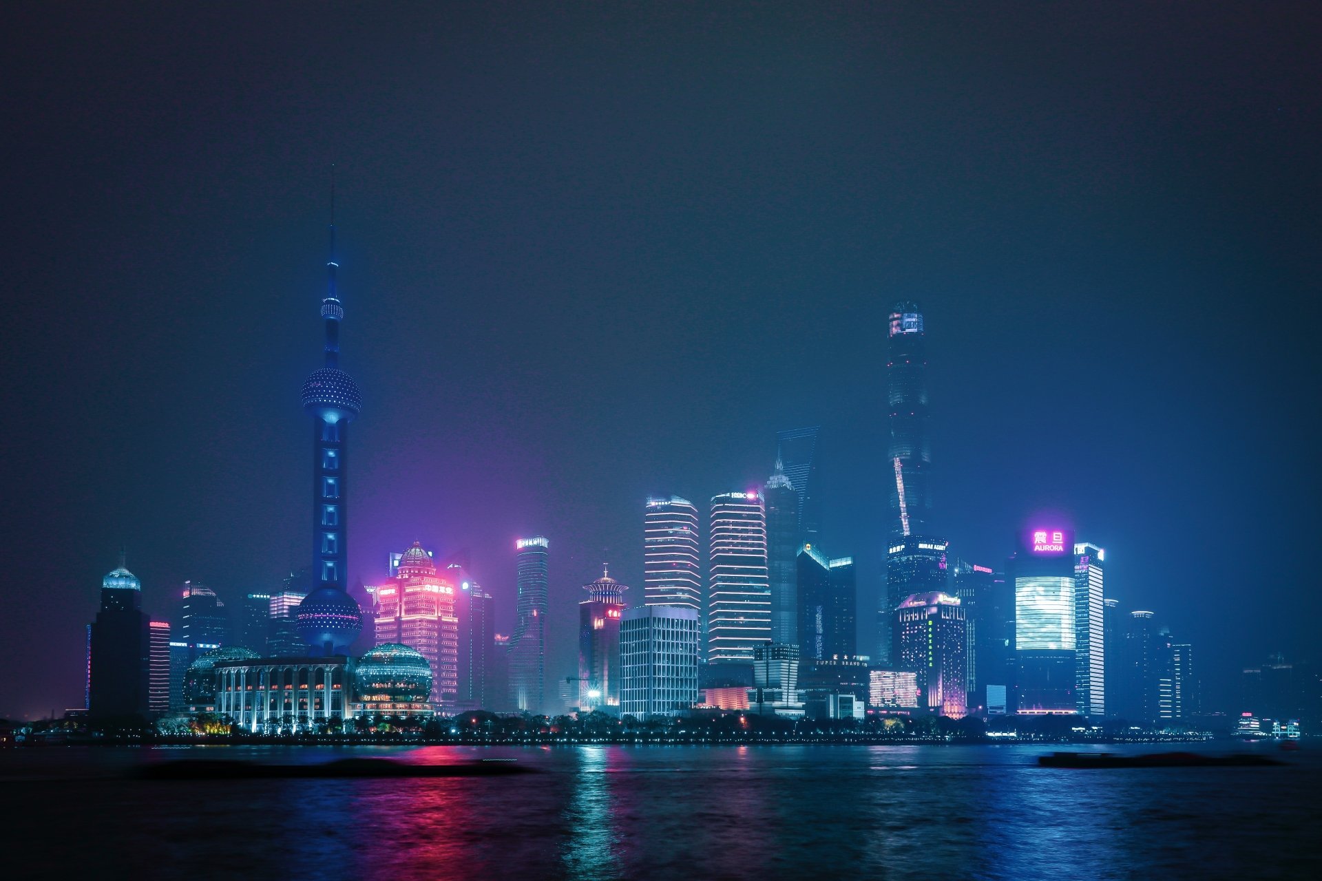 Download Night Skyline City Oriental Pearl Tower Skyscraper Man Made ...