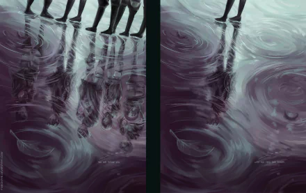 4K Ultra HD anime wallpaper featuring Levi Ackerman's reflection in rippling water from Attack on Titan, showcasing detailed legs and atmospheric mood.