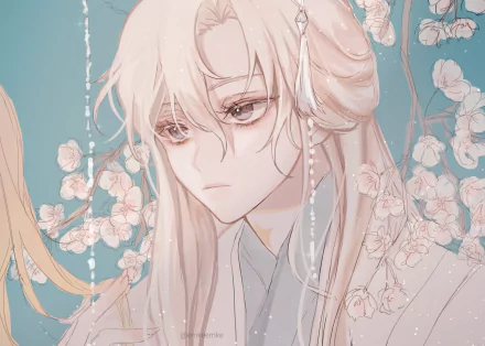 4K Ultra HD wallpaper of Albedo from Genshin Impact, featuring detailed anime-style art with floral accents on a calm, pastel background.