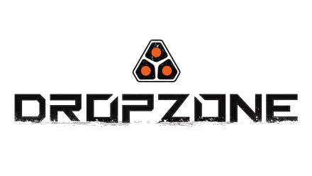 HD Dropzone logo desktop wallpaper featuring stylized text and emblem on a white background.
