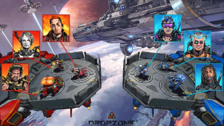HD desktop wallpaper featuring characters and gameplay from Dropzone with a dynamic, futuristic battlefield in the sky.