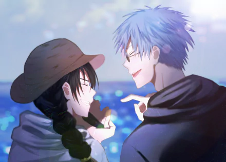 black hair Riko Amanai white hair Satoru Gojo Anime Jujutsu Kaisen HD Desktop Wallpaper | Background Image