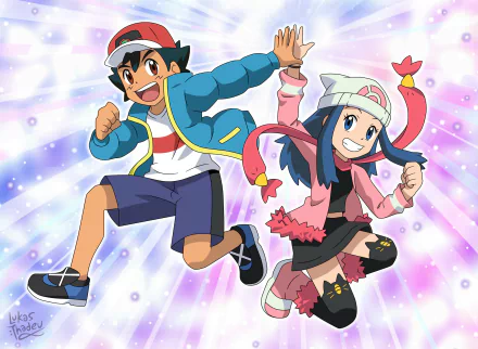 cap hat smile Ash Ketchum Dawn (Pokémon) Anime Pokemon HD Desktop Wallpaper | Background Image