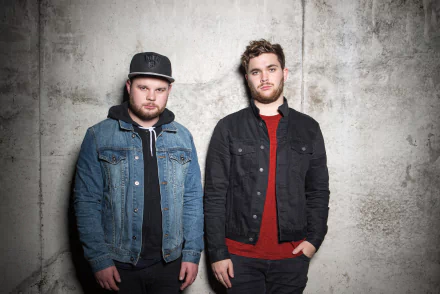 HD desktop wallpaper of two members from Royal Blood posing against a textured grey background.