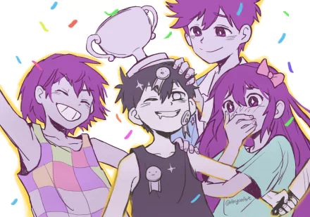 trophy Omori (Character) OMORI Hero (Omori) Aubrey (Omori) Kel (Omori) video game HD Desktop Wallpaper | Background Image