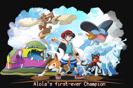 Swampert (Pokémon) Lycanroc (Pokemon) pokeball Pokemon Litten (Pokémon) Lopunny (Pokémon) Elio (Pokémon) Alolan Muk video game Pokémon Ultra Sun and Ultra Moon HD Desktop Wallpaper | Background Image