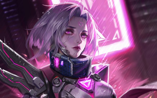 Sci Fi Cyberpunk White Hair Short Hair Pink Eyes Futuristic HD Wallpaper | Background Image