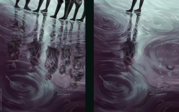 4K Ultra HD anime wallpaper featuring Levi Ackerman's reflection in rippling water from Attack on Titan, showcasing detailed legs and atmospheric mood.