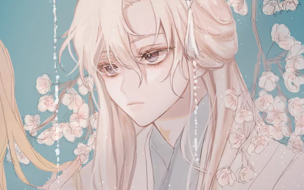 4K Ultra HD wallpaper of Albedo from Genshin Impact, featuring detailed anime-style art with floral accents on a calm, pastel background.