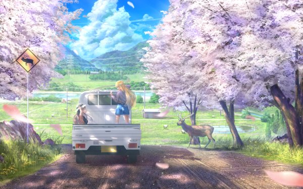 Anime Girl Long Hair Deer Sakura HD Wallpaper | Background Image