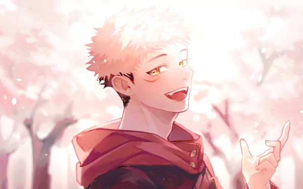 orange eyes pink hair Yuji Itadori Anime Jujutsu Kaisen HD Desktop Wallpaper | Background Image