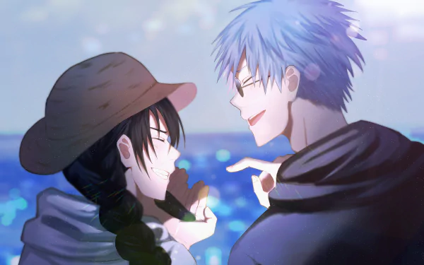 black hair Riko Amanai white hair Satoru Gojo Anime Jujutsu Kaisen HD Desktop Wallpaper | Background Image