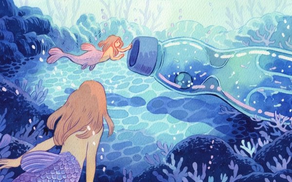Fantasy Mermaid Underwater Bottle HD Wallpaper | Background Image