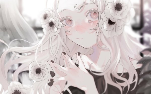 Anime Girl Long Hair Pink Eyes Tears HD Wallpaper | Background Image