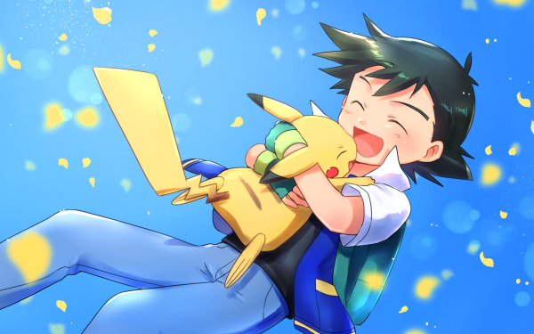 Anime Pokémon Ash Ketchum Pikachu Black Hair Hug Cute HD Wallpaper | Background Image