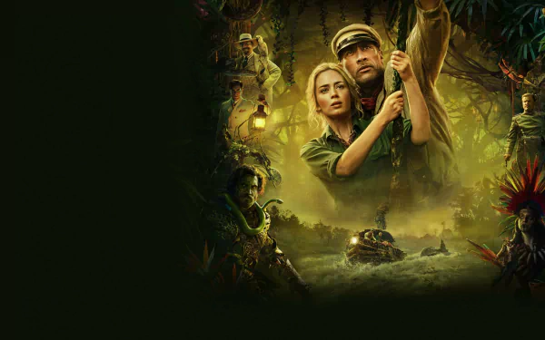 Jack Whitehall Emily Blunt Dwayne Johnson movie Jungle Cruise HD Desktop Wallpaper | Background Image