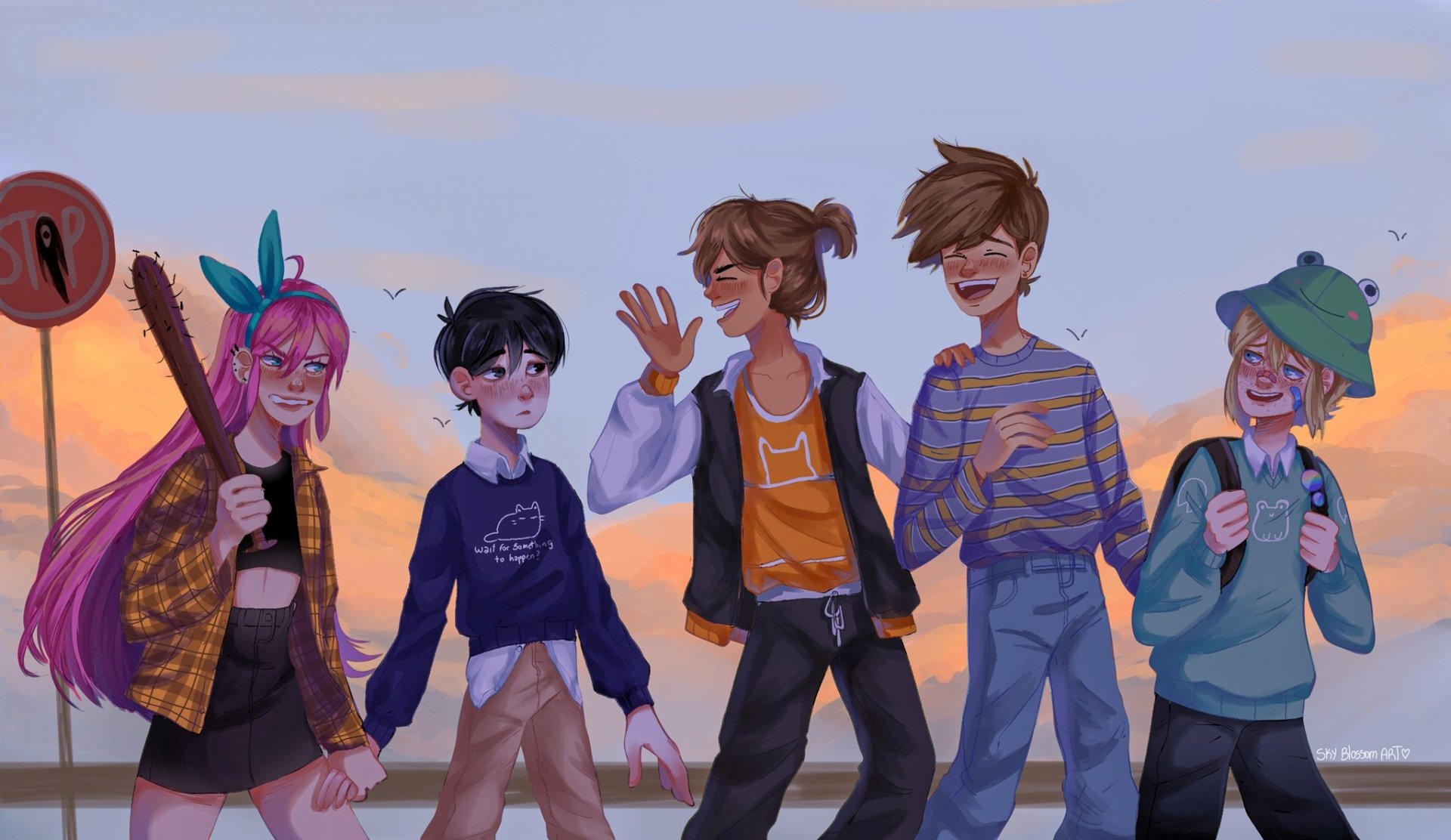 Download Basil (Omori) Hero (Omori) Kel (Omori) Aubrey (Omori) Sunny (Omori) Video Game OMORI HD Wallpaper by skyblossomart