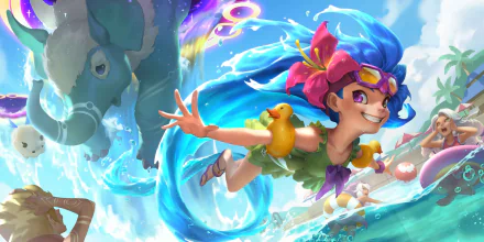 HD PC desktop wallpaper featuring Zoe from League of Legends in vibrant colors, showcasing her playful character and magical energy, themed around Legends of Runeterra.
