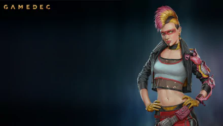 HD desktop wallpaper featuring a character from Gamedec with a punk hairstyle and futuristic outfit against a dark background.