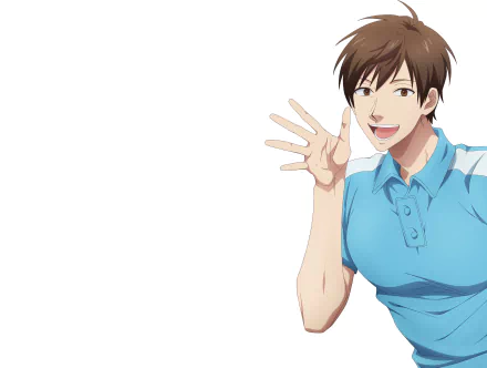 HD PC desktop wallpaper featuring Uramichi Omota from the anime Life Lessons with Uramichi-Oniisan, smiling and waving against a white background.